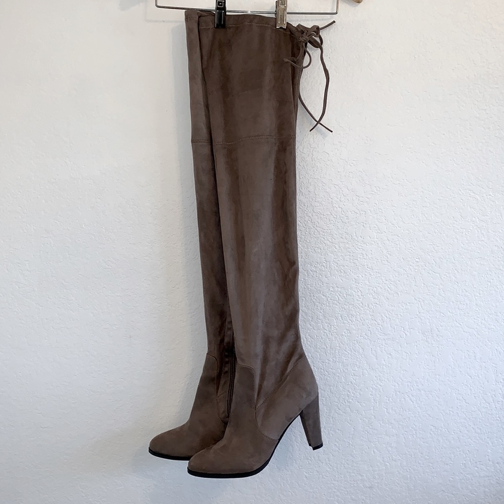 OVER THE KNEE BOOTS MICROSUEDE HEEL BROWN SIZE 10 - Picture 2 of 8
